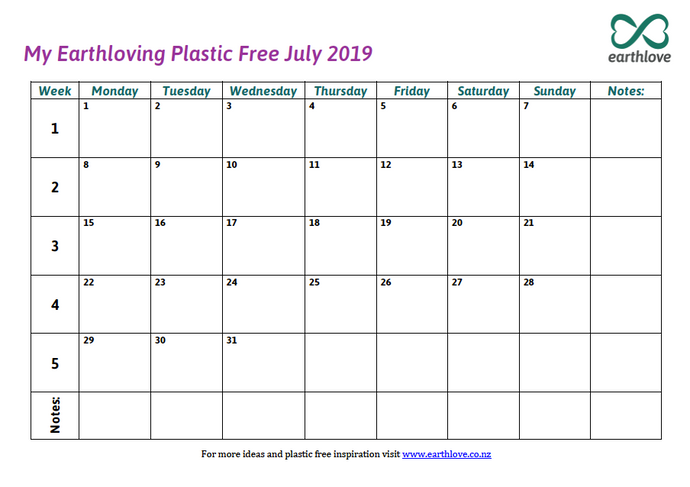 Plastic Free July Calendar