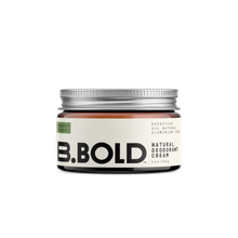 BBold natural deodorant cream in Bergamot and Cedar scent. 30g amber glass jar with aluminium lid.