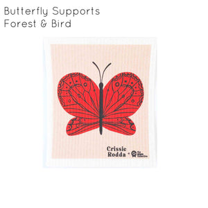 Organic cotton dish cloth in red Butterfly design.