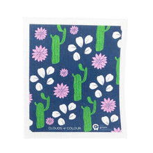 Clouds of Colour and The Green Collective compostable dish cloth with pretty cactus and flowers design.
