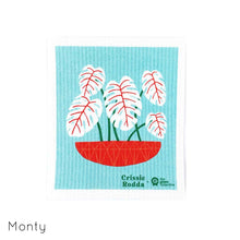 Compostable dish cloth with Crissie Rodda monstera pot plant design.