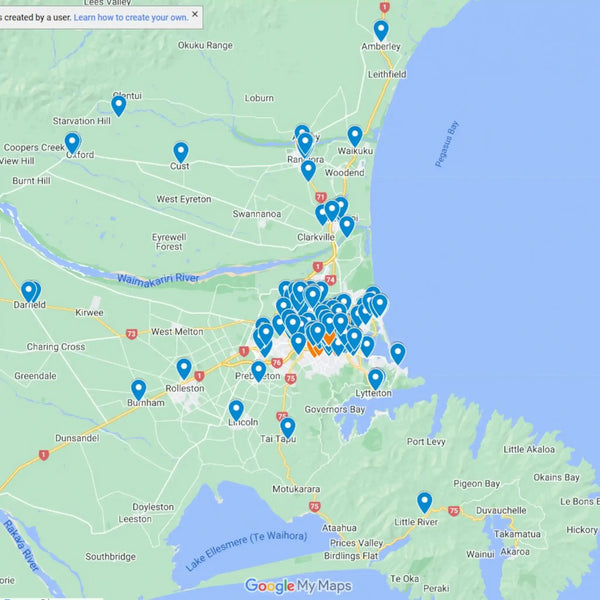 Google Map image of second-hand shops in Ōtautahi Christchurch New Zealand created by Remix Plastic.
