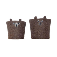 Again Again Coffee Cup Cozies available in plain grey and cute-as bears with rosy cheeks, ears and the best expressions!, Regular and large sizes to suit the borrow and return Again Again brand stainless steel coffee cups. Hand felted from NZ wool.