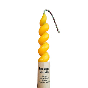 Tall spiral natural beeswax candle, handmade with natural wicks and beeswax from Canterbury hives.