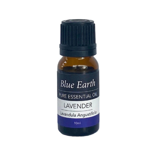 Small amber bottle of Blue Earth pure essential oil of Lavender Lavandula Angustifolia 10ml.