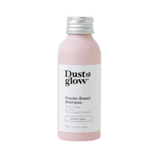 Dust & Glow powder-based shampoo in a pink recyclable aluminium bottle. Vegan haircare made in New Zealand.