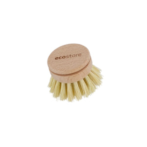 Wooden ecostore replacement head for dish brush made from sustainably sourced beech wood with vegetable fibre bristles.