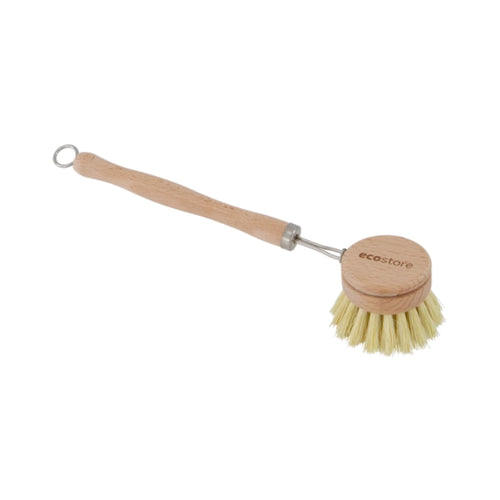 Wooden ecostore dish brush with replaceable head made from sustainably sourced beech wood with vegetable fibre bristles.