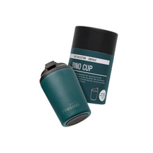 Made by Fressko insulated stainless steel 8oz Bino coffee cup in emerald green colour with beige matching green packaging.