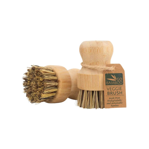 Natural, sustainable, organic Go Bamboo veggie scrubbers with cardboard tag.