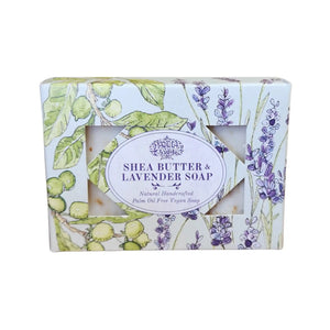Panna Soaps handcrafted vegan Shea Butter and Lavender soap in a beautifully decorated gift box..