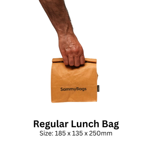 SammyBags machine washable paper lunch bag, regular size, natural tan colour.