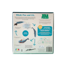 Whale Poo and CO₂ jigsaw puzzle with 1000 pieces and features a stunning artwork of an ocean scene. Image of the back of the box with educational information and fun activities.