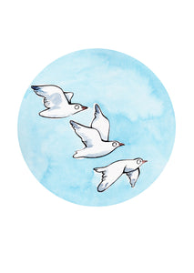 Greeting card featuring 3 birds on the wing, made in New Zealand.