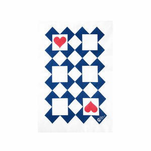 Natural cotton and linen blend designer tea towel in Ace of Hearts design.