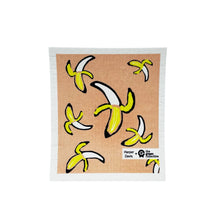 Bananas design by Harper Davis on a home compostable spruce dish cloth by The Green Collective.