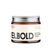 BBold natural deodorant cream in Rose and Geranium scent. 60g amber glass jar with aluminium lid.