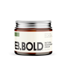 BBold natural deodorant cream in Bergamot and Cedar scent. 60g amber glass jar with aluminium lid.