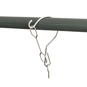 Bento Ninja hook and latch system to secure the stainless steel sock and laundry hanger / airer when outside in the wind.