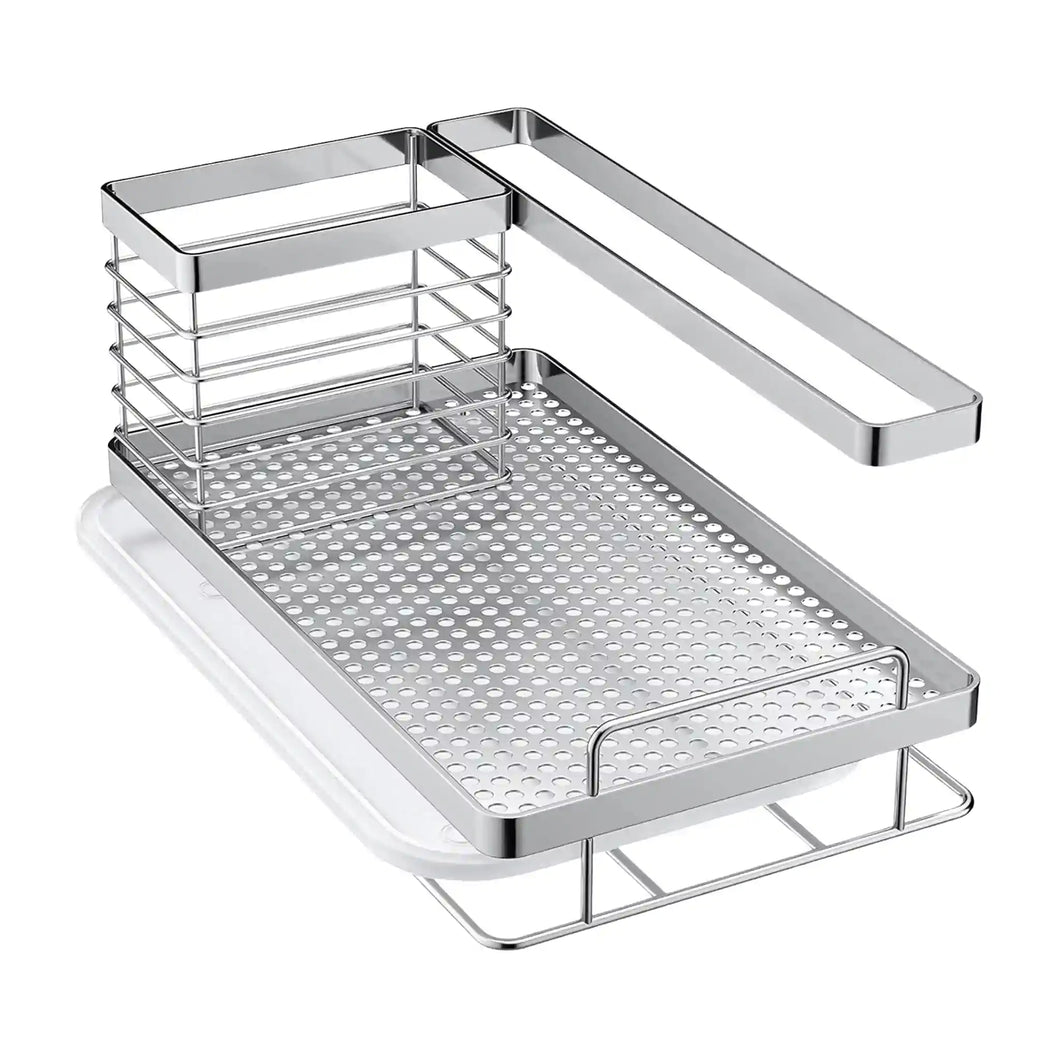 Stylish stainless steel drying rack / kitchen sick organiser / caddy from Bento Ninja. Drip tray included.