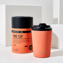 Made by Fressko reusable stainless steel 8oz coffee cup in a beautiful coral colour.