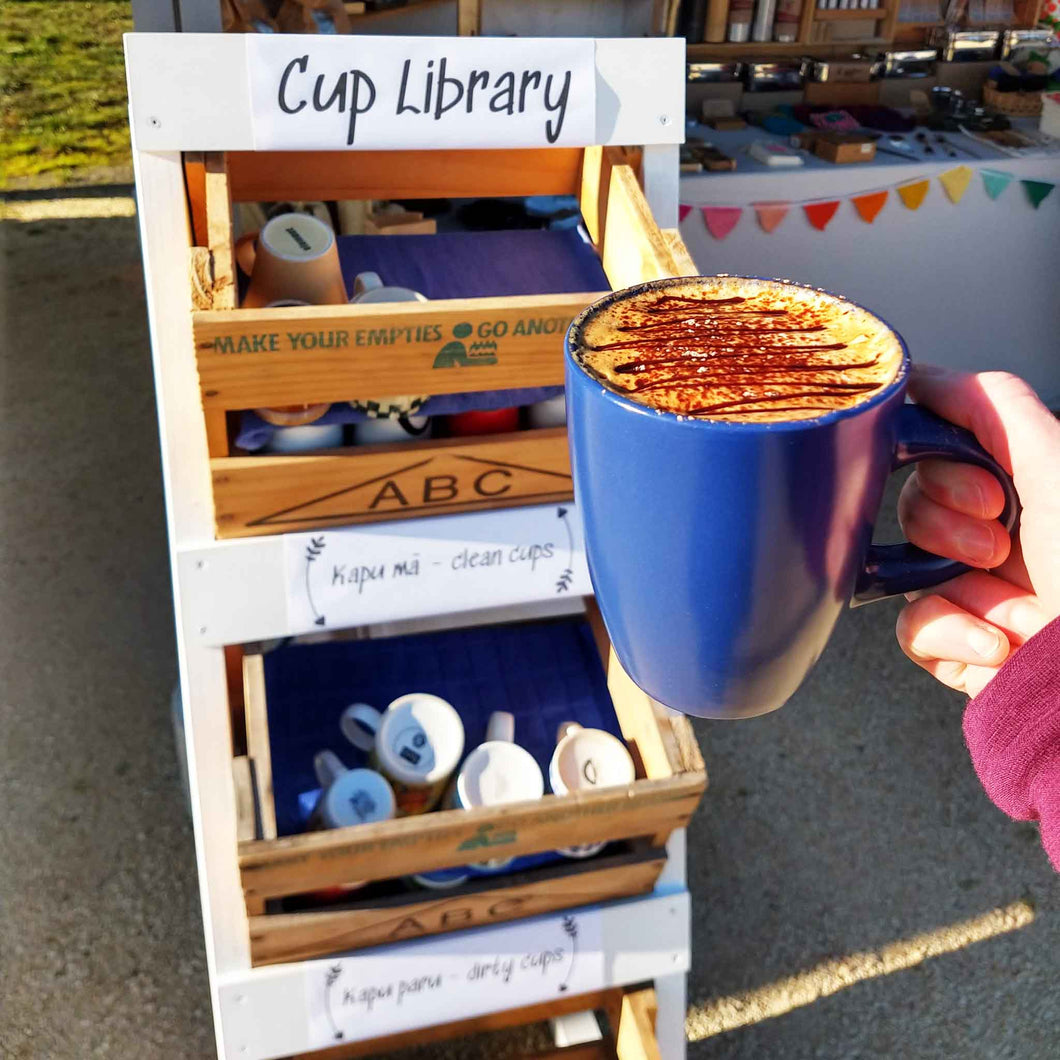 Example of a reusable cup library for sale or hire in Christchurch.