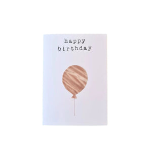Sustainable greeting card which reads "Happy Birthday" with a single balloon underneath. Created from second-hand fabric which has been lovingly eco-dyed in Ōtautahi Christchurch by The Clothworks using local flora from our Garden City.