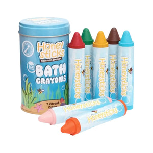 Honeysticks bath crayons in 7 vibrant colours to add excitement and creativity to the kids bathtime routine. The 100% natural crayons come in a reusable / recyclable metal tin.