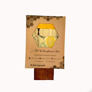 Beeswax food wrap pack of 3 in organic spring-time fabric.