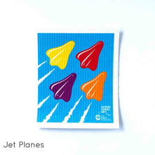 Compostable dish cloth with Glenn Jones Jet Plane design.
