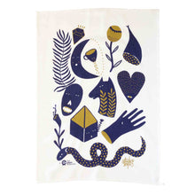 Natural tea towel with mystic stories artwork by Studio Stoph.