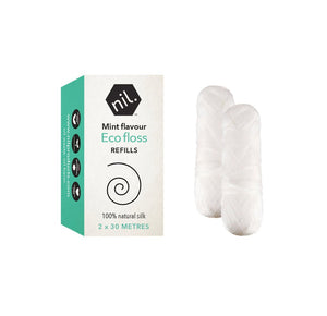 Two rolls of natural mint flavoured silk eco floss refills.