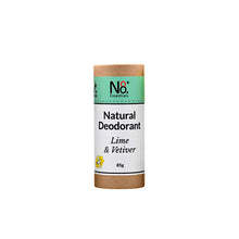 Natural deodorant from No. 8 Essentials in Lime and Vetiver fragrance with home compostable packaging. 85g size.