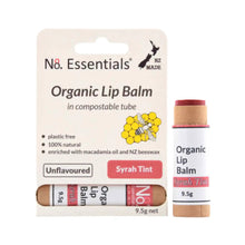 No. 8 Essentials organic tinted lip balm in compostable cardboard tube.