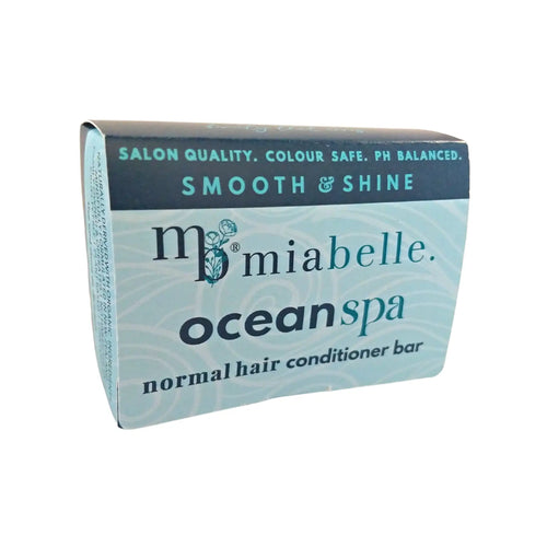 Solid conditioner bar by Mia Belle, salon quality hair care in the ocean spa scent for normal hair.