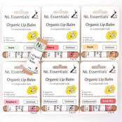 Complete range of 6 organic lip balms in compostable cardboard tube.