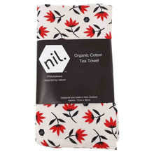 Organic cotton tea towel in Pohutukawa design.