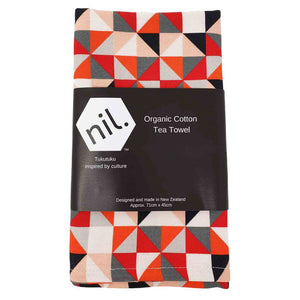 Organic cotton tea towel in Tukutuku design.