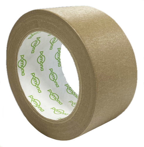Eco friendly Pomona brand of brown paper tape with natural rubber adhesive.