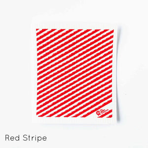Spruce dish cloth with red stripe design.