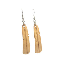 Bamboo feather earrings by Remix Plastic, made from bamboo offcuts destined for landfill. These lovely wooden earrings have hypoallergenic hooks which are silver in colour.