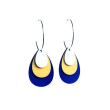 Mix and match dark blue teardrop hoop earrings made from recycled plastic ice cream container lids by Remix Plastic.