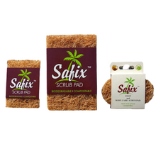 Safix coconut fibre scrub pad range, biodegradable and compostable.