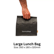 SammyBags machine washable paper lunch bag, large size, black colour.