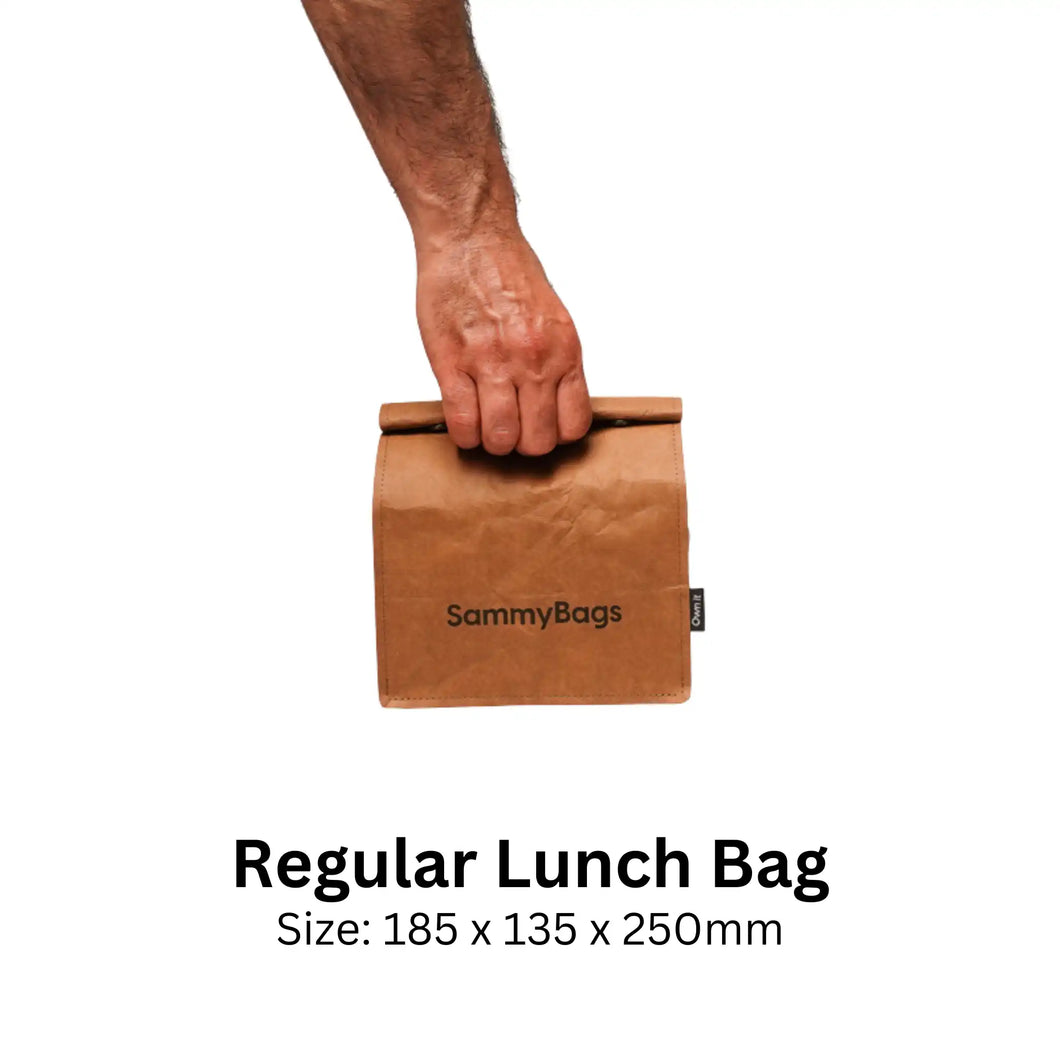 SammyBags machine washable paper lunch bag, regular size, chocolate brown colour.