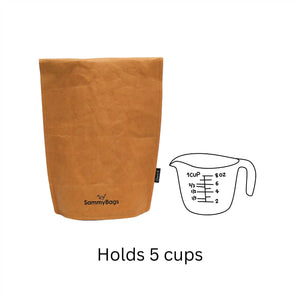 SammyBags stand-up food carrying pouch, extra large size in natural colour. Holds 5 cups.