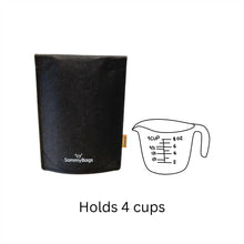 SammyBags stand-up food carrying pouch, large size in black colour. Holds 4 cups.