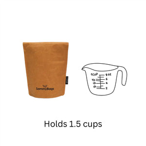 SammyBags stand-up food carrying pouch, small size in natural colour. Holds 1.5 cups.