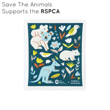 Compostable dish cloth with Save The Animals Fabric Drawer design, 10% of which supports the RSPCA.