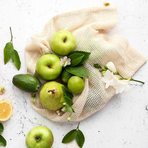 Single produce bag with apples, feijoas and pears.
